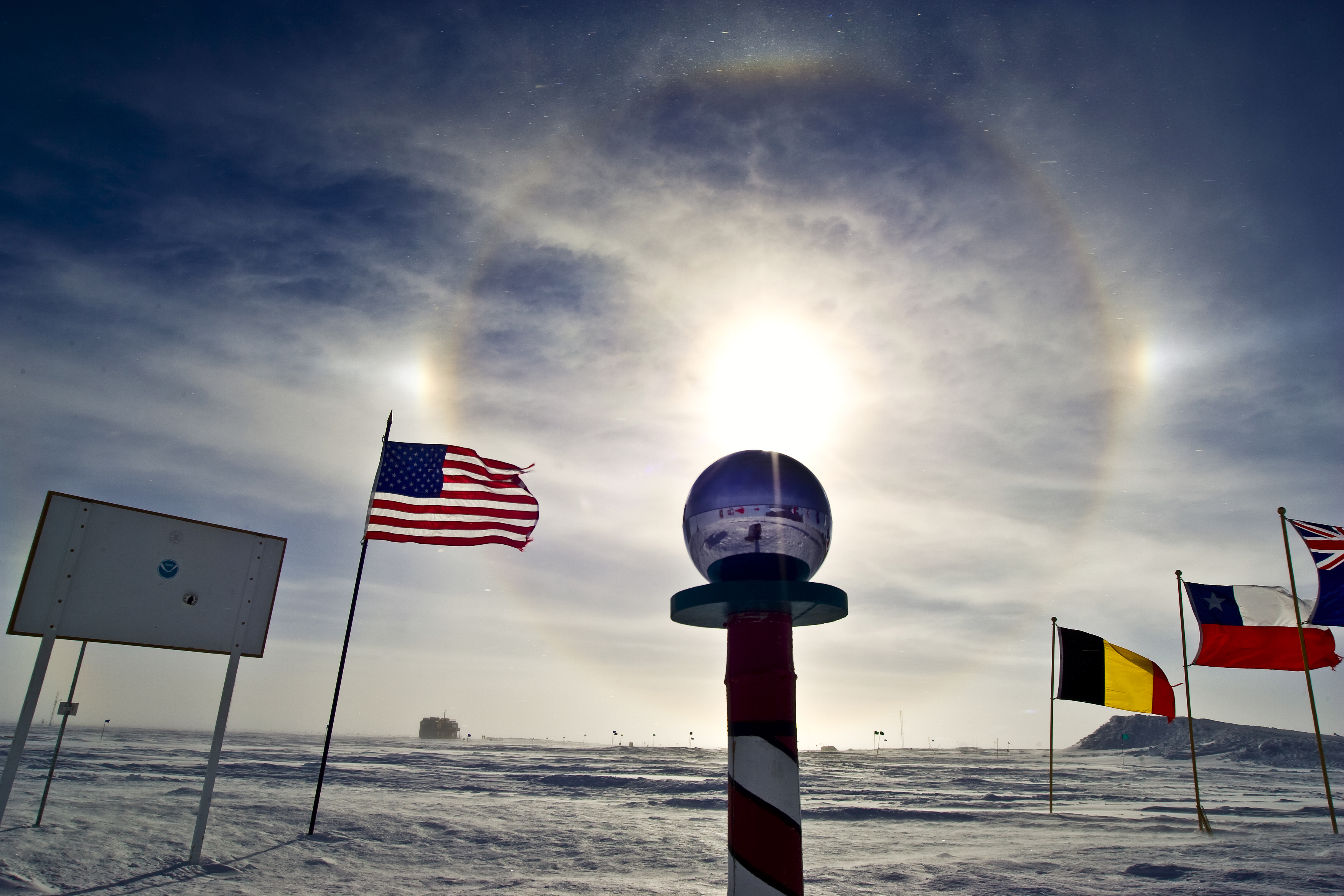 Sun dog around South Pole marker